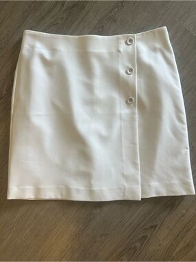 Cleo White Mini Skirt with Button Detail Women's High Waist Skirt | Workwear
